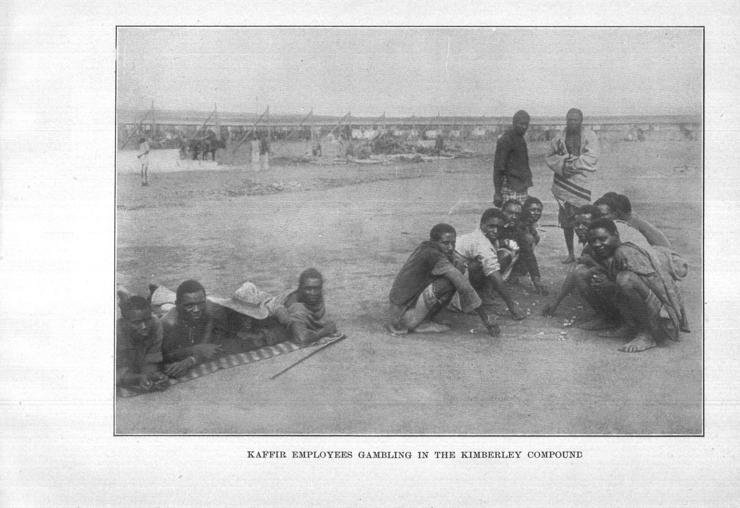 Kaffir employees gambling in the compound, Kimberley Mines