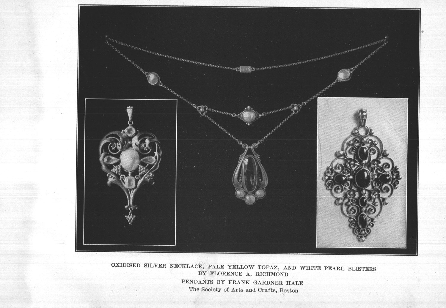 Oxidised silver necklace by Florence A. Richmond; pendants by Frank Gardner Hale. Society of Arts and Crafts, Boston