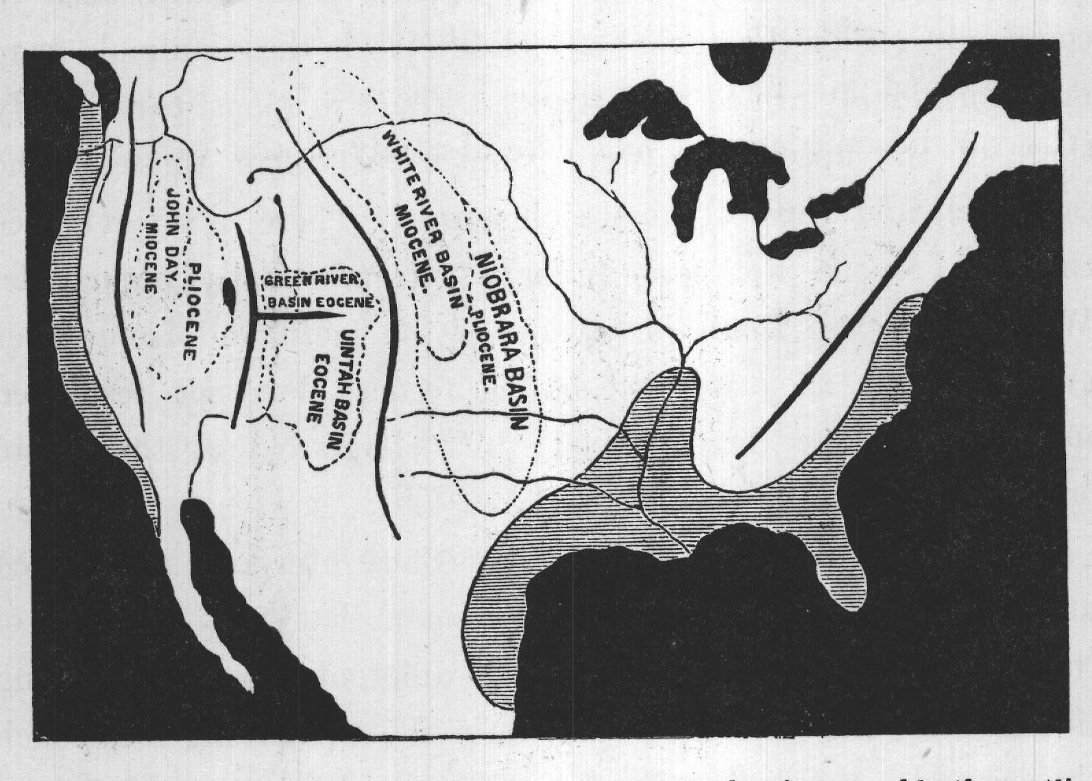 FIG. 93. Map of North America in Tertiary times, showing roughly the outline