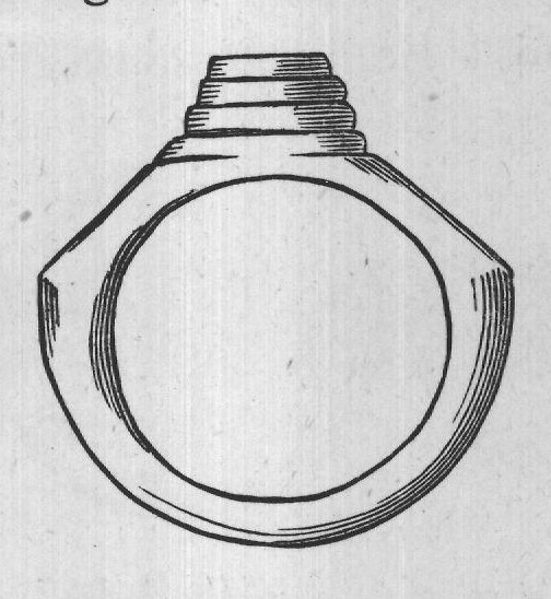 A bronze ring with high, projecting bezel. On the